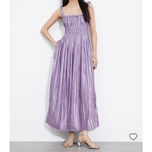 & Other Stories Shirred Satin Midi Dress Lilac Size 4 NWT